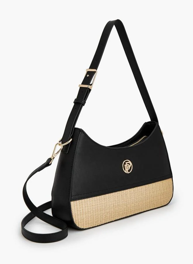 Peppermint BLACK Textured Shoulder Bag With Zip Closure for Women | Best Price UAE